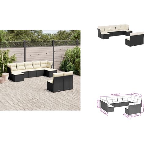 9-tlg. Garten-Sofagarnitur mit Kissen Schwarz Poly Rattan - Gartensortierungen - Gartenmöbelset - Lounge Möbel - Rattan Gartenmöbel - Polyethylen Furniture (1/3)