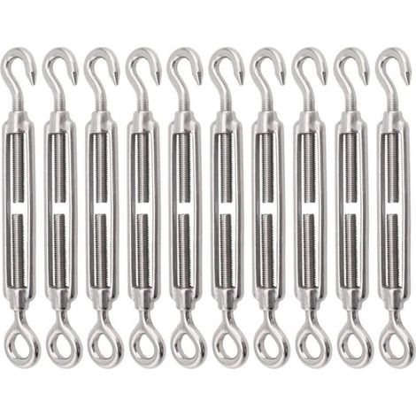 Confezione da 10 tenditori a gancio e occhiello in acciaio inossidabile 304, tenditori per impieghi gravosi M8, hardware regolabile per tende da sole per il serraggio di cavi metallici (1/4)