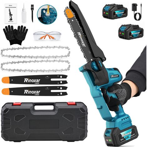 Mini-Akku-Kettensäge 8 Zoll, 21 V, 1300 W, bürstenloser Motor, 2 Akkus, automatische Kettenschmierung und werkzeuglose Kettenspannung