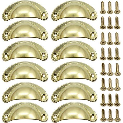12 PCS Poignée Doré de Porte Coquille Rétro 82mm Poignée pour Meuble Tiroir Vintage avec Vis (1/4)