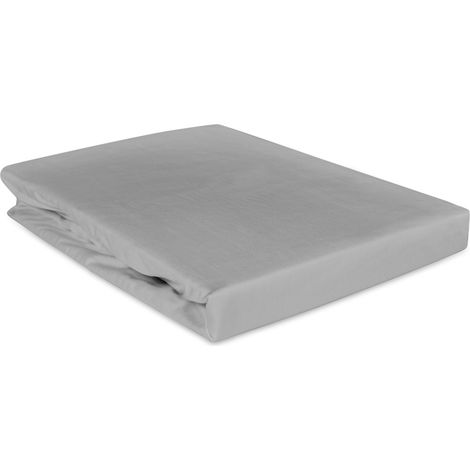 Sábana bajera ajustable de algodón de 90x200 cm, color gris ceniza satinado liso. (1/5)