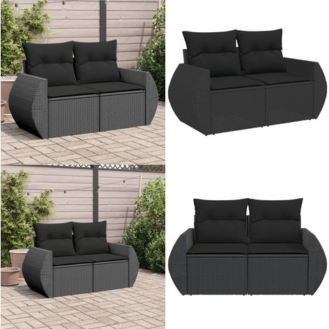 Gartensofa mit Kissen 2-Sitzer Schwarz Poly Rattan - Gartensofa - Outdoor Möbel - Balkonmöbel - Lounge Set - Gartenlounge - Home & Living (1/5)