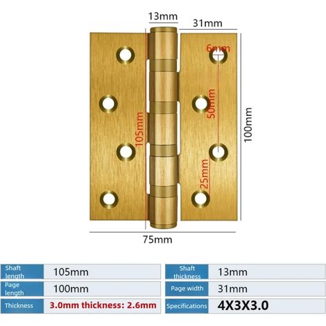 Charnières de porte (jaunes) Charnières à billes en acier inoxydable pour portes intérieures et extérieures Charnières robustes à angles droits pour portes en bois (1/5)