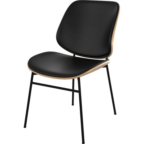 Silla de madera oscura, PU negro y patas de metal negro - Hector