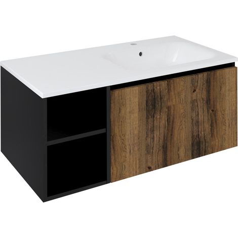 Meuble vasque LOREA 100x46x51,5cm (30P+70cm), droite, chêne collingwood/noir mat (1/4)