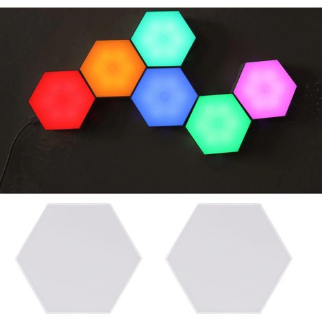 12 ensembles de lampes murales hexagonales à LED, télécommande, module géométrique tactile intelligent à monter soi-même, lumières LED RGB colorées, alimenté par USB. (1/5)