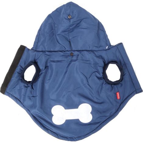 Warme Hundejacke Größe M, wasserdicht, blau-schwarz, mit Kapuze und Leinenöffnung (1/5)