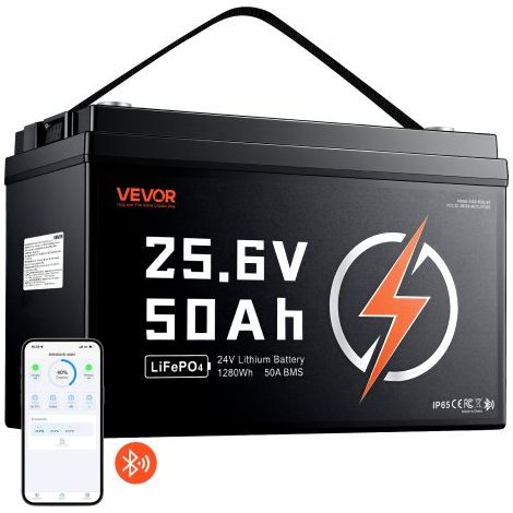 Batterie Lithium LiFePO4 24 V 50 Ah 4000+ Cycles BMS 50 A Bluetooth pour Camping-cars,Moteurs de Pêche Traîne,Systèmes Solaires,Connexion 8P2S,1280 Wh,Protection contre Basses Températures (1/3)