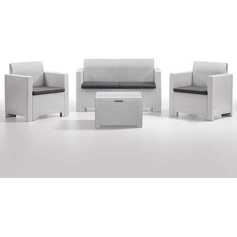 Divano due sedute con Poltrone e Tavolino / Salotto / Salottino per Esterno / Arredo Giardino - Mod. Kansas 2 Bianco