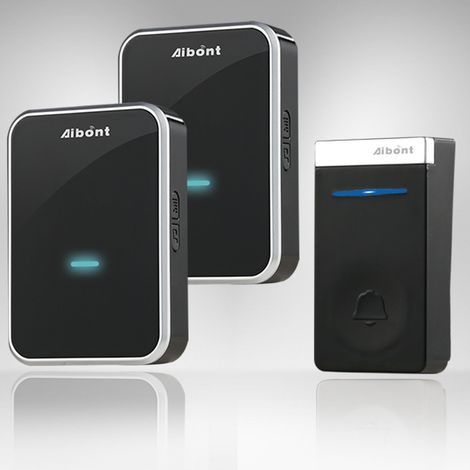 AGE Sonnette sans fil, kit sonnette électronique étanche avec 2 récepteurs enfichables, portée de 150 mètres, 45 mélodies avec 4 niveaux de volume, convient pour la maison, le bureau, l'hôtel (1/5)