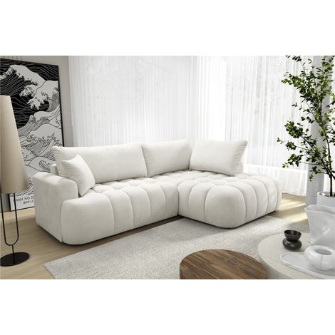 Ecksofa mit Schlaffunktion NANTES Sofa in Stoff Soft Weiß Ottomane Rechts (1/5)