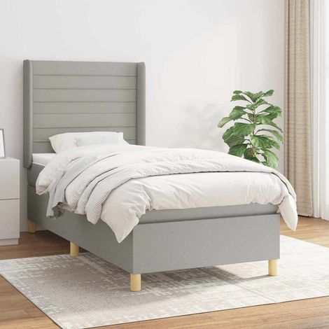 Cama box spring con colchón tela gris claro 100x200 cm (1/5)