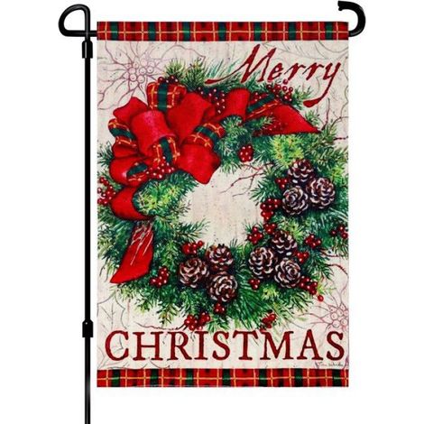 1 Guirlande de Noël, fanions en lin, motif à carreaux, double face, décoration extérieure pour jardin et porche (1/5)