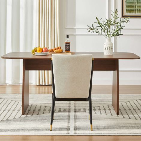 Lot de 2 chaises de salle à manger en tissu beige, pieds noir et doré réglables, design moderne minimaliste, style scandinave (1/5)