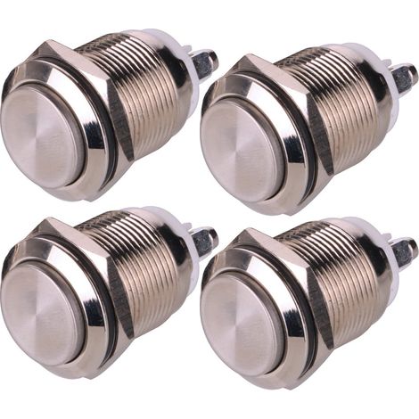 4 pièces 19mm 5A/12V/24V/125V/250V Interrupteur à Bouton-Poussoir à Verrouillage Etanche avec Bornes à Vis Interrupteur à Bouton en Métal en Acier Inoxydable (Tête Haute) (1/4)