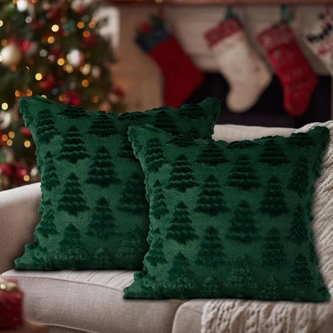 Federa per cuscino natalizio 45x45 cm, set da 2, federe decorative a forma di albero di Natale, fodere per cuscini in peluche per soggiorno, camera da letto, poltrona, divano letto, decorazione (stile (1/4)
