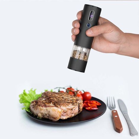 Moulin à Poivre Électrique Rechargeable Noir, Chargement USB, Noyau en Céramique (1/5)