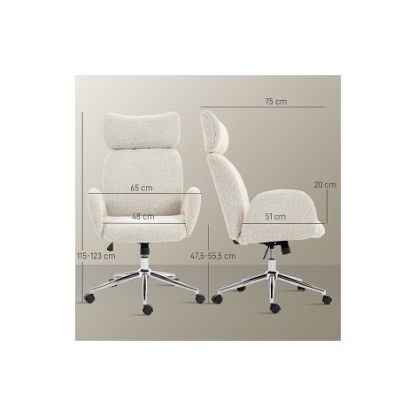 Chaise de bureau gris et blanc ergonomique avec appui-tête réglable, hauteur ajustable et inclinaison pour bureau (1/5)