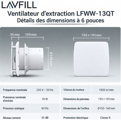 Extracteur d'air mural et vitre LFWW-13QT avec temporisation lfww-13qt 21 × 16 × 21 cm 1,049 kg – Livraison gratuite