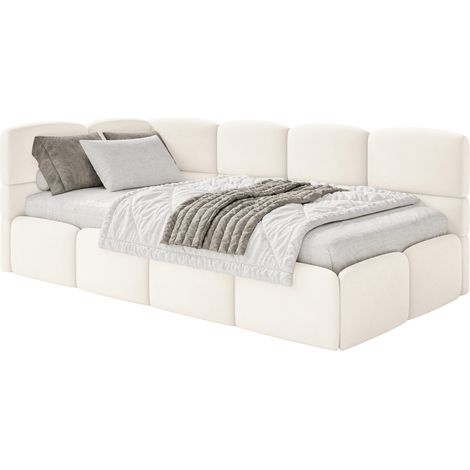 Selsey Cloudy – Jugendbett 120x200, Kopfteil links, Matratze & Bettkasten, Samt Creme