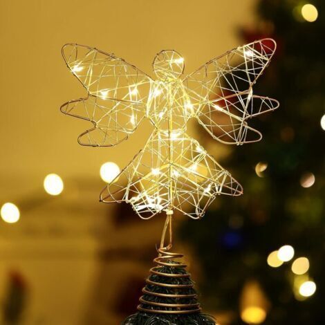 Décoration de sapin de Noël étoile d'ange, décoration de Noël éclairée par étoile à LED Sapin de Noël, lumière de Noël à LED étoile d'éclairage à piles pour la fête du Nouvel An, or-- (1/5)