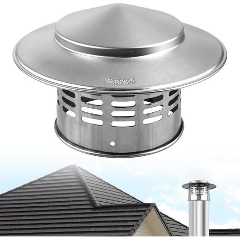 Chapeau de Cheminée 110mm, Chapeau de Conduit de Cheminée Acier Inoxydable, Couvercle Bouchon Protection Anti-oiseaux Pare-vent Sans Obstruction pour Cheminee Ou Fumisterie Poele Exterieur Tubage (1/5)