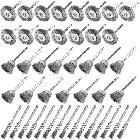 45 Pièces Brosse Metallique pour Perceuse, Fil d'Acier Inoxydable Brosse Metallique, Mini Brosse Metallique a Main pour Polissage (1/5)