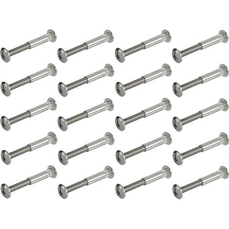 Lot de 20 vis relieuses avec écrou douille tête plate – Vis cruciformes tête plate en acier – Fixation métal et bois – M6 x 30mm (1/3)