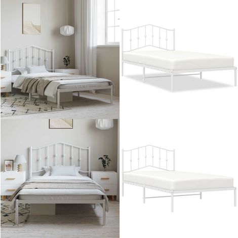 Cadre de lit métal sans matelas et tête de lit blanc 100x200 cm - Lit sans matelas - Tête de lit (1/5)