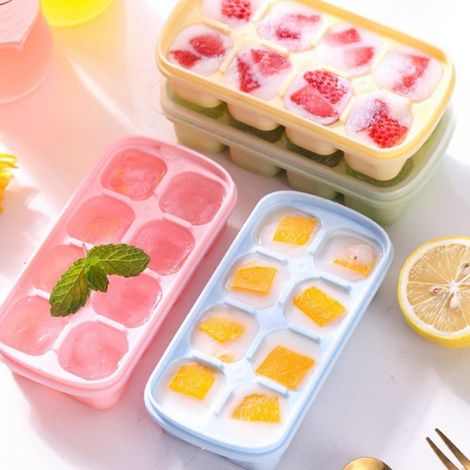 Moule À Glace En Silicone - 4 Pièces - 8 Compartiments Carrés - Couvercle Hermetique - Pour Congélateur - Vert (1/5)