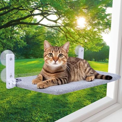 Hamac pour Chat pour fenêtre - 45 x 30 cm - Lit en Peluche - Pliable et Stable - 4 ventouses puissantes jusqu'à 18 kg (Gris-L) (1/5)