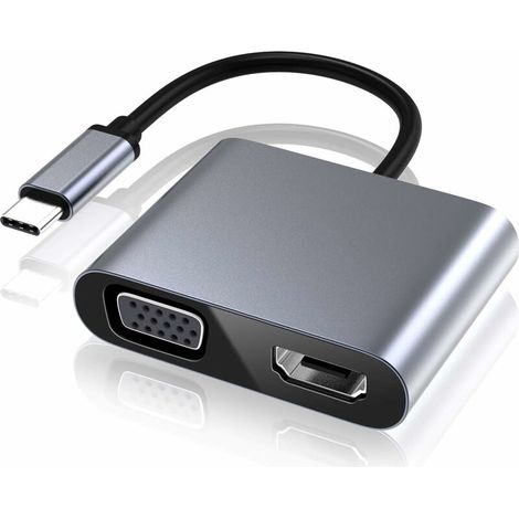 USB C vers VGA HDMI Adaptateur, Type C vers VGA HDMI 4K UHD Adaptateur convertisseur Compatible avec Ordinateurs Portables MacBook Pro/Air Nintendo Dell HP Samsung S8/S9 Huawei Mate 30 et More (1/5)