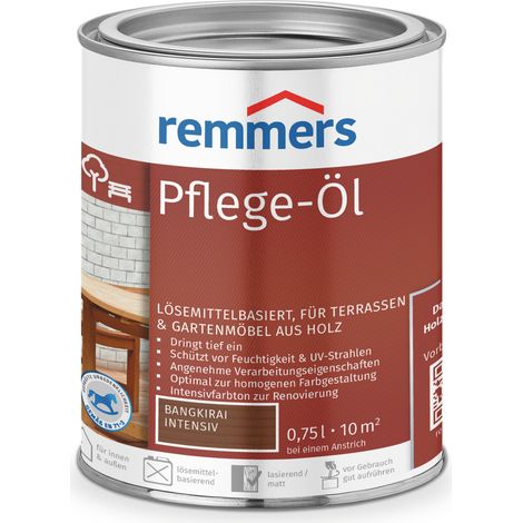 Remmers Pflege-Öl bangkirai intensiv, 0,75 Liter, Holzöl für Holz innen und außen, wasserabweisend, wetterfest, für Gartenmöbel und Holzterrassen geeignet