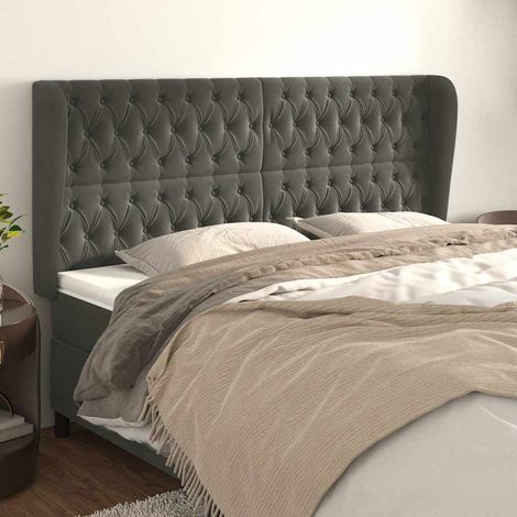 vidaXL Tête de lit avec oreilles Gris foncé 203x23x118/128 cm Velours (1/5)