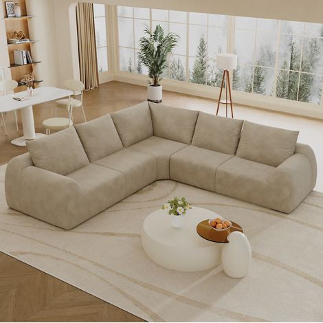 Sofá rinconera 267 x 267 cm en chenilla, sin montaje, espuma de alta elasticidad, caqui DESVIAE (1/5)
