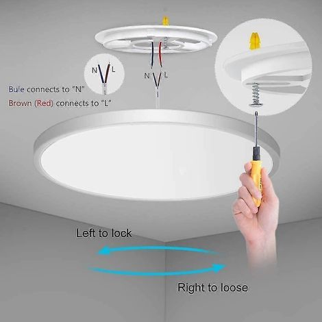 Plafonnier LED encastré, blanc lumière du jour 5000K, 24W (équivalent 240W), 30 cm (12 pouces), design moderne, 3200 lm, idéal pour salle de bain, véranda ou cuisine. (1/2)