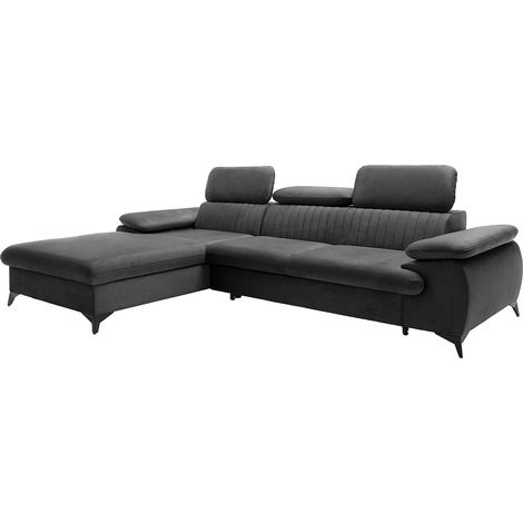 Canapé d'angle gauche convertible en velours gris anthracite SAMARA (1/5)