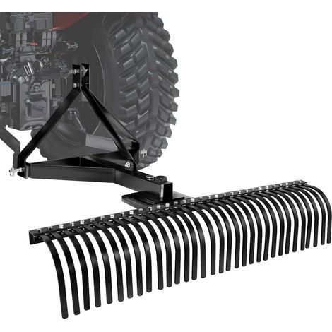 Râteau Déchaumeur Tracté 1525 mm Déchaumeur Remorquable Attelage 3 Points, Compatible avec Tracteurs, pour Préparation du Sol, Entretien du Gazon, Aération de Pelouse, 32 Dents en Acier Robuste (1/5)