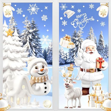 27 pegatinas navideñas 3D reutilizables, muñeco de nieve y Papá Noel para escaparates (1/4)
