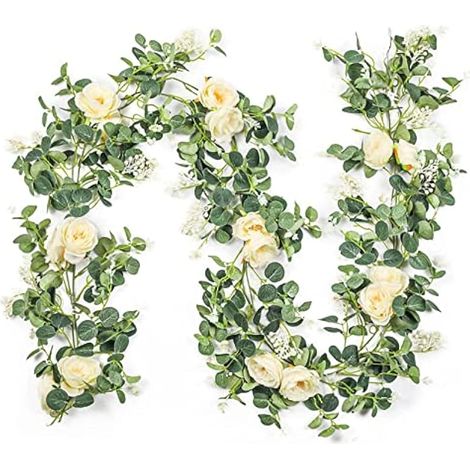 Ensemble de 2 guirlandes d'eucalyptus avec champagne, guirlande verte lâche imitation soie synthétique florale, eucalyptus B clandestin, vignes (A) (1/5)
