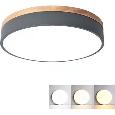 Plafonnier LED, Plafonnier Rond Moderne en Métal 24 W, 3 Températures de Couleur, pour Salon, Chambre, Cuisine, Couloir, Salle à Manger, 30 cm, Gris (1/5)