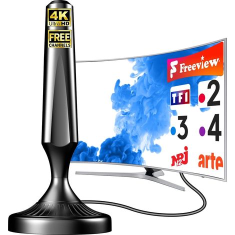 Antenne TV Intérieure 2026 avec Base Magnétique – Antenne TNT Numérique DVB-T2 sans Amplificateur – Câble Coaxial 5M – Compatible 4K HD Smart TV, Téléviseurs avec Tuner TNT (1/5)