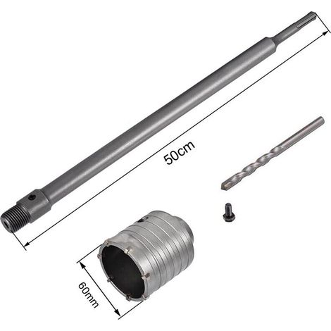 Fresa Per Muro A Tazza 60 Mm Asta Prolunga 50 Cm Per Trapano Attacco Sds Plus