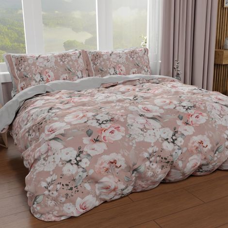 Housse de Couette 2 Places 240x220 cm 2 Taies 63x63 cm Incluses, Parure en Microfibre Imprimée Floral 17 03 (1/4)
