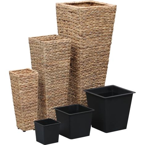Fioriera da giardino Letti Rialzati 3 pz in Giacinto Intrecciato Marrone (1/3)