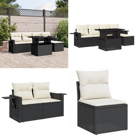 Salon de jardin 6 pcs avec coussins noir résine tressée - Ensemble Salon De Jardin - Meuble Extérieur - Jardin - Mobilier De Jardin - Set Salon - Home & Living (1/5)