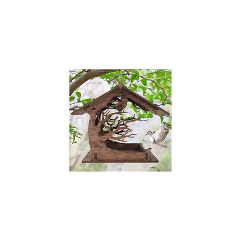 Mangeoire Oiseaux Exterieur en Bois, Mangeoire à Oiseaux, Distributeur Suspendu Imperméable d’Extérieur Mangeoire pour Oiseaux Sauvages (1/4)