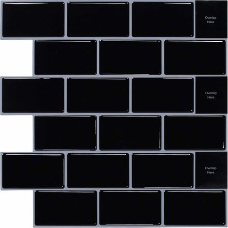 VURAHOME -4-Pièces Sticker Carrelage Adhesif Mural 3d Autocollant Papier Peint Noir pour Cuisine Salle de Bain (30,5x 30,5cm) (1/5)