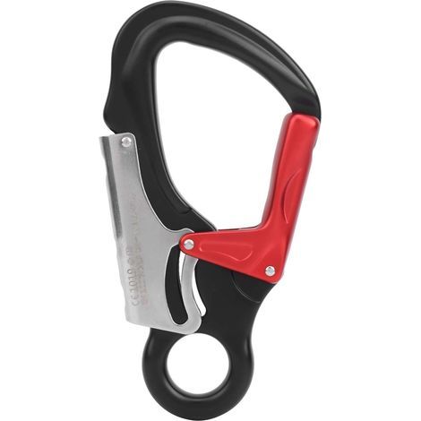 Schwarzer 35 kN Karabiner mit Sicherheitsschlaufe und Knopfring für Outdoor-Klettern, geeignet für Bergsteigen, Höhlenklettern und Operationen. (1/5)