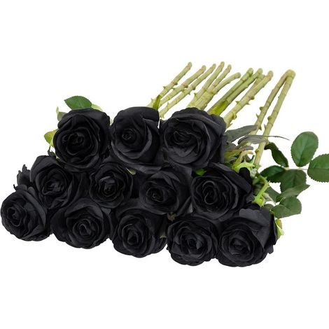 Lot de 12 Roses artificielles en Soie pour décoration de fête de Mariage (Noir) (1/5)